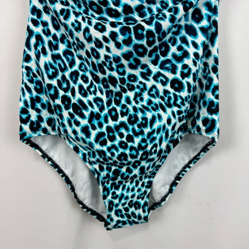 Jantzen Women’s M One Piece Halter / Strapless Swimsuit Blue Black Cheetah Print